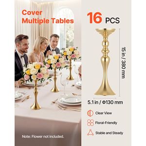 16 PCS Wedding Table Centerpieces Tall 15 Crystal Banquet <b>Vases</b> Easy Installation Electroplated Metal Versatile Wedding <b>Vase</b> - Product Image 3