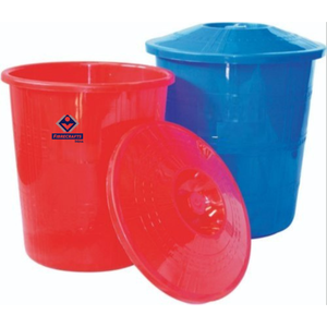 2026 FIBRERAFTS Poubelle de rangement en plastique écologique avec couvercle, rouge et bleu, cylindrique, pour extérieur, usage domestique - Product Image 4