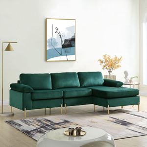 Divano Shannon in Velluto per Soggiorno con Design Componibile e Chaise Longue - Product Image 6