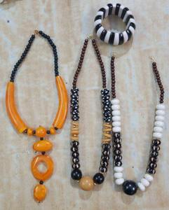 Handmade <b>Resin</b> <b>Craft</b> Round Beaded Necklace Blue White Stripe Fashion Statement Jewelry Accessory - Product Image 6