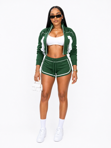 Ensemble de vêtements de sport pour femmes sur mesure, 3 pièces, tenue de fitness, soutien-gorge de sport, short, veste, fabricant en gros OEM - Product Image 5