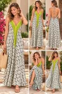 Vestido Maxi Boho con Cuello en V, Estampado Floral, Tirantes Finos, Corte Holgado, Vestido Casual de Verano para Mujer, Tejido Transpirable - Product Image 5