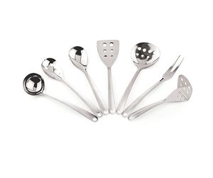 Ensemble d'ustensiles de cuisine Eurogem en acier inoxydable 7 pièces : louche, écumoire, spatule, fourchette et cuillères de service pour usage domestique - Product Image 3