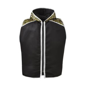 Elegante Uniforme de Boxeo Negro y Dorado, Chaqueta sin Mangas con Capucha, Ropa Profesional para Competencia en el Ring - Product Image 1
