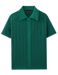 Camisa de Verano para Hombre de Alta Calidad, Tejida y Bordada, Casual, de Color Sólido, Antiarrugas, con Botones, Transpirable, de Manga Corta - Product Image 1
