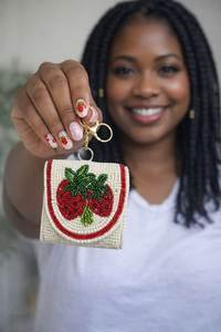 Porte-clés vintage brodé perlé, porte-clés scintillant fait main, porte-clés ethnique brodé perlé, porte-clés élégant à pompon perlé - Product Image 3