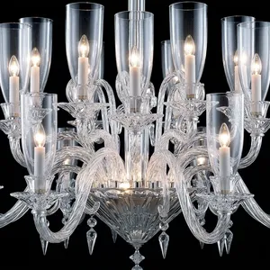 Lustre en cristal importé, 42 lumières, trois niveaux, abat-jour en verre transparent de luxe, lampe de plafond pour salon, hôtel, villa - Product Image 3