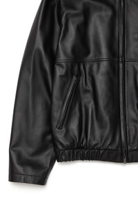 Men's Black Hooded <b>Zipper</b> <b>Jacket</b> Windproof Solid Color Casual Autumn Wear Regular Fit Woven Polyester Material - Product Image 2