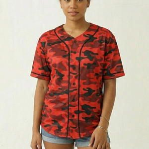 เสื้อเบสบอลลายพรางแบบติดกระดุมสำหรับผู้หญิง เสื้อเบสบอลโอเวอร์ไซส์สำหรับผู้หญิง เสื้อเบสบอลคอวีสำหรับผู้หญิง - Product Image 1