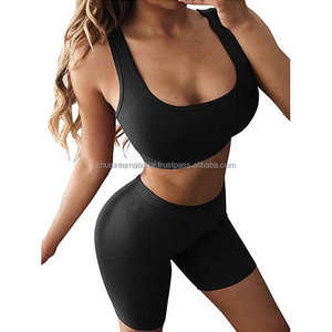 Ensemble 2 pièces personnalisé pour femmes, Top court et short d'entraînement, Yoga, sport, soutien-gorge, taille haute, Leggings, Oem, vente en gros - Product Image 1