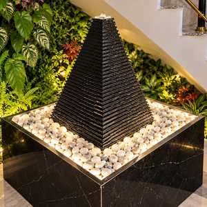 Pyramid Fountain Large Black Marble <b>Water</b> <b>Feature</b> Modern Outdoor Garden Fountain Decorative Stone Waterfall Sculpture with LED - Product Image 3