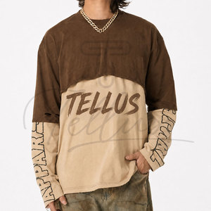Chemises à manches longues amples, t-shirts unis, streetwear, t-shirts à manches doubles surdimensionnés, 100% coton, pour hommes - Product Image 1