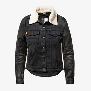 Veste en jean noire d'hiver pour femme avec col en fausse fourrure et fourrure de léopard, respirante, entièrement personnalisable, en coton tricoté - Product Image 1