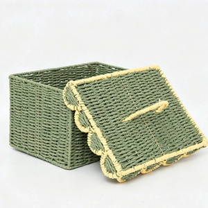 <b>Rectangular</b> Natural Paper <b>Storage</b> <b>Basket</b> With Handle For Bathroom Organization Nordic Style Nice Scallop Trims - Product Image 6