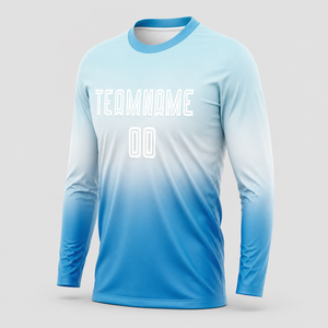 Camiseta de Fútbol de Manga Larga para Hombre, Modelo 00, Color Azul Degradado, Cuello Redondo, Tejido Transpirable de Poliéster, Uniforme de Fútbol - Product Image 1
