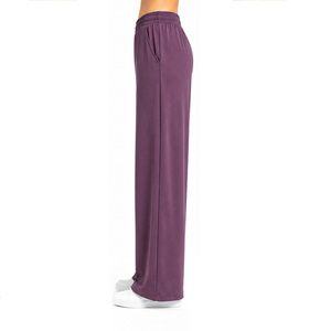 Women's High Waist Wide Leg Pants Solid Color Loose Fit Elastic Waist Full Length Casual <b>Joggers</b> With Pockets Spandex <b>Polyester</b> - Product Image 4