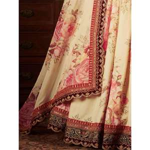 Delicioso Lehenga Choli de Organza con Estampado Floral Beige-Melocotón, Semi-Cosido, para Bodas, de Zeel Clothing - Product Image 1