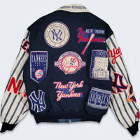 Blouson universitaire d'hiver pour homme en cuir de vachette tanné, style urbain, avec patchwork graffiti personnalisé, broderies et patchs en strass, coupe-vent