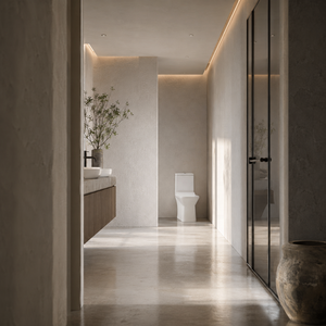 WC monobloc contemporain allongé, à poser au sol, à double chasse (S-Trap/P-Trap), facile à nettoyer, en céramique vitrifiée pour salle de bain - Product Image 5