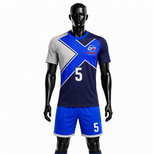 Ensemble de maillot de football ORVO pour homme, grande taille, été, bleu gris uni, sublimé, manches courtes, respirant, anti-humidité, col en V - Product Image 1