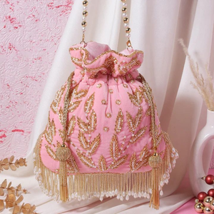 Flat Ethnic Jaipuri Silk Indian Wedding Zardozi Work Potli Bag Silk Embroidery Handwork Handbag - Product Image 1