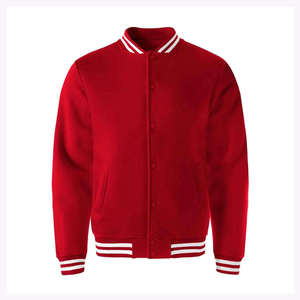 Blouson universitaire rouge pour homme en polaire, couleur unie, col montant, coupe classique, hiver, style urbain, fermeture éclair, imperméable et coupe-vent - Product Image 1