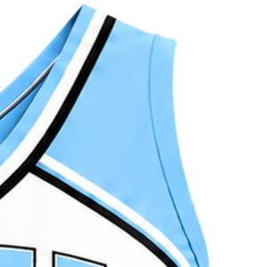 Haut court sans manches bleu ciel, blanc et noir pour femme, col en V, pour cheerleading, performance athlétique, uniforme d'équipe, compétition - Product Image 3