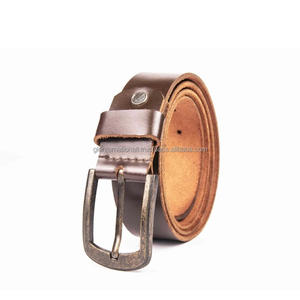 Vintage Look Brown Rugged Leather Casual Belt for men custom sizes with solid antique brass metal buckle <b>jeans</b> belt - Product Image 3
