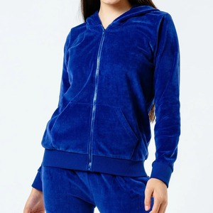 Conjunto Deportivo de Terciopelo Azul para Mujer, con Capucha, Cierre Completo con Cremallera, Bolsillos Laterales, Estilo Casual, Corte Regular para Invierno - Product Image 5