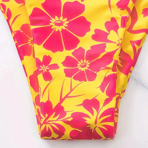 Con el Mejor Precio, Estampado Floral Amarillo y Rosa, Ropa de Playa de Verano, Buen Proveedor con Logotipo Propio, Bikini de 2 Piezas de Spandex y Poliéster - Product Image 6