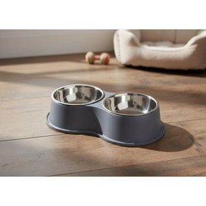 Support élégant surélevé pour gamelles de animaux avec deux bols en acier inoxydable et cadre métallique décoratif pour chiens et chats - Product Image 1