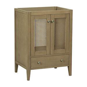 Armadio in Rattan da bagno con struttura in tinta unita da 24 pollici con porte e cassettiere in MDF con finitura naturale solo senza lavello - Product Image 1