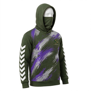 Sudadera con Capucha Ninja Verde Cazador de Alta Calidad, Personalizada, Transpirable, con Rayas Violeta y Chevrons Blancos, de Algodón y Felpa NEXTEX - Product Image 5