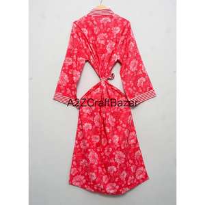ชุดกิโมโนผ้าฝ้ายแท้ 100% ลายทาง สำหรับผู้หญิง งานแฮนด์เมด พิมพ์ลายดอกไม้ ชุดคลุมอาบน้ำ น้ำหนักเบา ชุดลำลอง ชุดนอน - Product Image 5