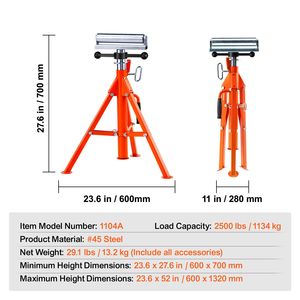 Support à roulettes robuste, capacité de charge de 2500 lb, hauteur réglable de 27,6 à 52 pouces, 45 #   Machines à poutrelles en acier pliantes pour charpentes métalliques - Product Image 6