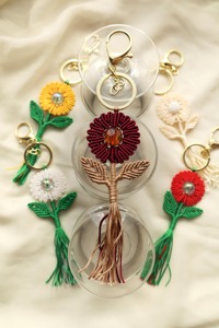 <b>Flower</b> Shape Colorful Macrame Key Organizer Handmade Boho Style Decorative Key Holder for School And College Backpack Accessory - Product Image 2