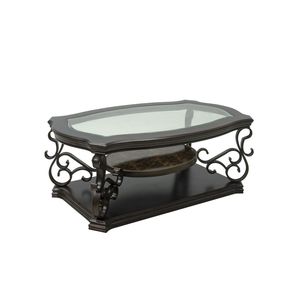 Tavolo da Cocktail 132 cm L x 81 cm L x 51,6 cm H con Piano in Vetro, Gambe in Metallo con Finitura a Polvere, Ripiano Centrale in MDF Rivestito in Carta Effetto Marmo - Product Image 2