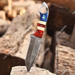 Cuchillo de caza de acero de Damasco forjado a mano, de espiga completa, con orificio para el dedo, para camping al aire libre, de alta resistencia, con funda de cuero, OEM ODM DIY - Product Image 4