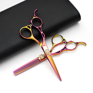 Ensemble de ciseaux de coiffure professionnels en acier inoxydable 6CR13, lame tranchante, pour droitiers, manche long, usage en salon, 28 cm, finition arc-en-ciel - Product Image 6