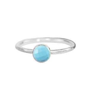 925 Sterling <b>Silver</b> Bezel Setting Turquoise Hammered Band <b>Ring</b> | Faceted Turquoise Gemstone <b>Statement</b> <b>Ring</b> for Wedding Party - Product Image 1
