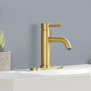 Rubinetto da Bagno Monocomando in Acciaio Inox T10 Oro Spazzolato, Rubinetto Monoforo per Lavabo - Product Image 4