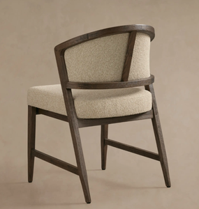 Chaise de salle à manger rembourrée de style Mid-Century Modern avec structure en bois et assise en tissu beige, design de mobilier pour la maison - Product Image 3