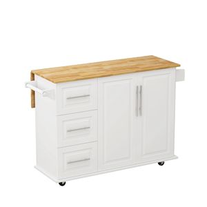 Carrello da Cucina Bianco da 110 cm con 2 Armadietti, 3 Cassetti, Portaspezie e Portasciugamani - Product Image 3