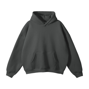 Sweat à capuche oversize gris chiné uni pour homme avec épaules tombantes et poche kangourou – Vêtements en gros OEM ODM - Product Image 3