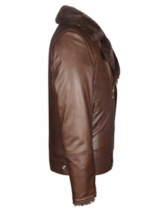 Blouson de motard en cuir véritable pour homme, style hiver, avec doublure en fausse fourrure, fermeture éclair et col rabattable, collection 2026 - Product Image 4