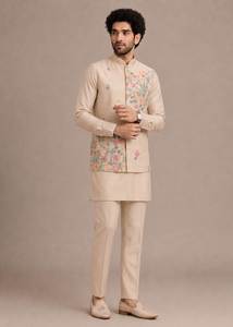 Ensemble Kurta et Pantalon en Soie pour Homme avec Veste Koti Brodée - Tenue Traditionnelle Festive pour Mariages et Célébrations - GX 359 DC - Product Image 1
