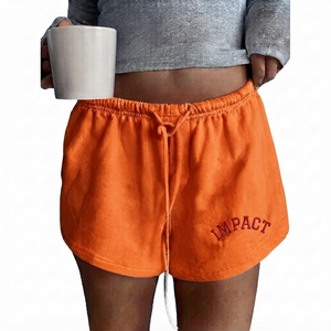 Pink <b>Athletic</b> Embroidered Drawstring Shorts Casual Knitted Cotton Women's Shorts Mid Waist Regular Fit - Product Image 5