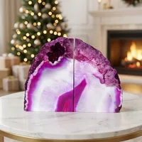 Porte-livres en agate rose, pierre naturelle polie, décoration d'intérieur, Feng Shui, toucher réel, paire pour Noël et Halloween