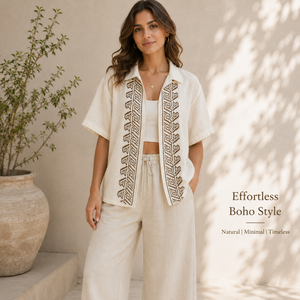 Camisa Boho de Algodón |   Blusa de Manga Corta con Estampado Artesanal para Mujer, Ligera, para Verano, Playa, Vacaciones, Festivales, Estilo Étnico Informal - Product Image 5