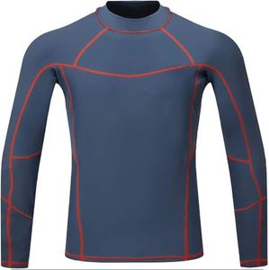 Men's Full Sleeve Neoprene Rash Guard Quick Dry Long Sleeve <b>Swim</b> <b>Shirt</b> Blue with Red Stitching - Product Image 3